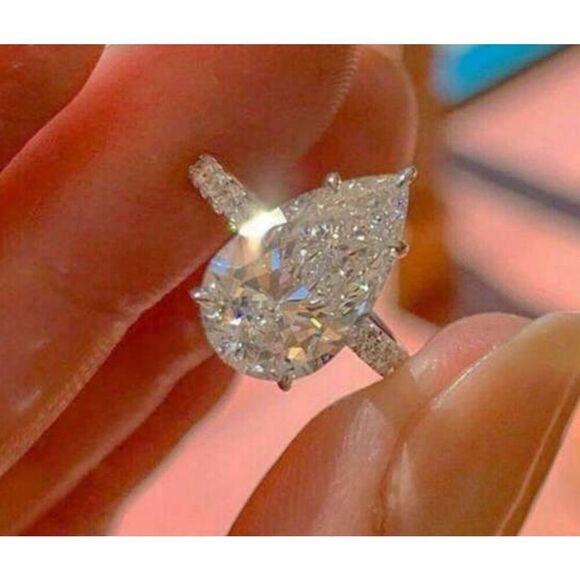 Rose Gold Pear Solitaire Ring - Picture 4 of 9